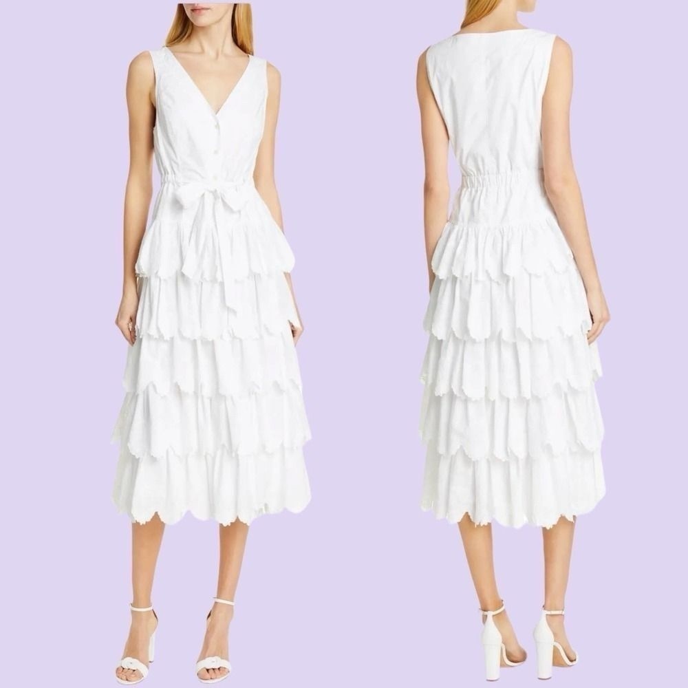 Rebecca Taylor La Vie White Mireille Embroidered Tiered Midi Dress Snall - Picture 2 of 16